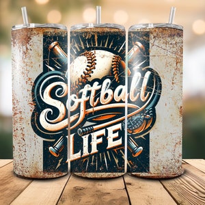 Softball Tumbler PNG Design, 20oz Skinny Tumbler Design, Tumbler Wrap, PNG Instant Download, Softball MOM, Gift for Softball Life Team