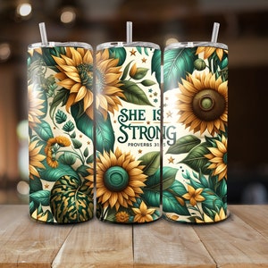 She Is Strong: Inspirational Christian Bible Jesus - 20oz Tumbler Seamless Wrap, High-Quality PNG Digital Design for Spiritual Empowerment