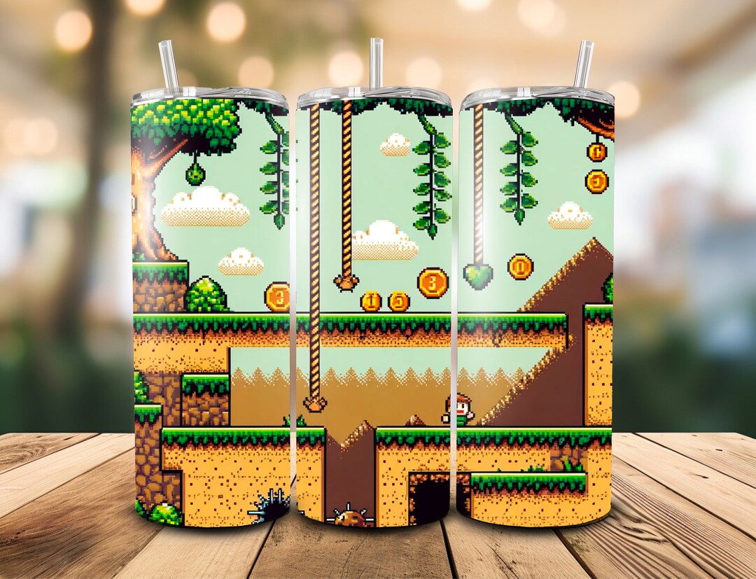 Gamer 20 Oz Skinny Tumbler Sublimation Design Blue Video Game ...