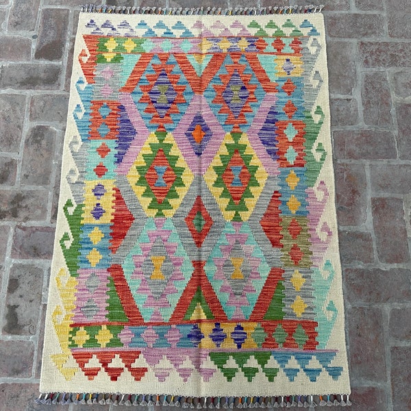 3x5 ft Afghan chobi Kilim.Hand Knotted Kilim Rug.Luxurious Vegetable Dyed Woolen Kilim Rug.