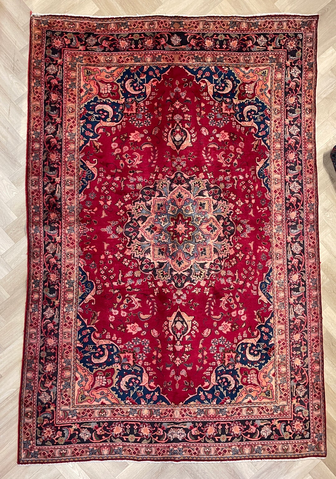 Meshed Persian Carpet, W 6.23 Ft X L 9.58 Ft Vintage Persian Carpet