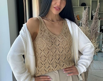 Patrón elegante de top de verano Patrón de tejido de punto top de encaje Top de verano de crochet Patrón de camiseta sin mangas para mujer