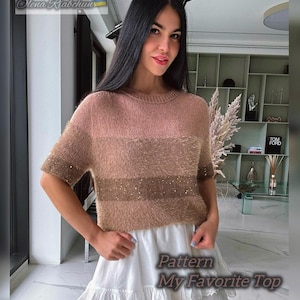 My Favorite Top knitting pattern Oversized fit tee Summer ladies shirt Women&#39;s t-shirt knitting tutorial Top down basic knit top pattern