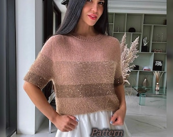 My Favorite Top knitting pattern Oversized fit tee Summer ladies shirt Women's t-shirt knitting tutorial Top down basic knit top pattern
