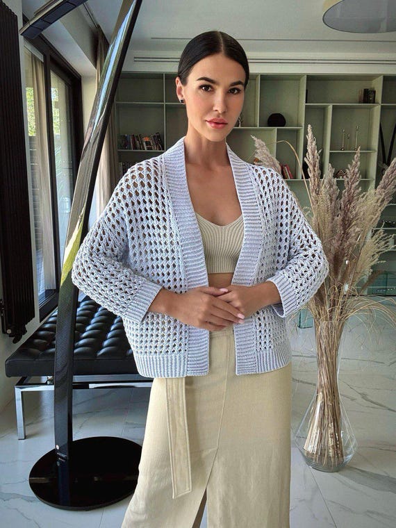 Deluxe hand knit cardigan pattern Bottom top trendy cardigan Women's cardigan tutorial Open front elegant cardigan Mesh cardigan PDF