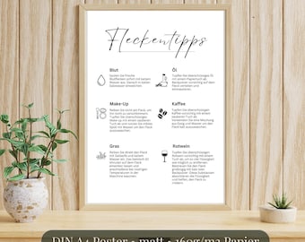 Poster con tabella delle macchie A4 | Consigli per le macchie in lavanderia | Aiuto domestico per la decorazione | Organizzazione della lavanderia | Coach per l'organizzazione stampabile