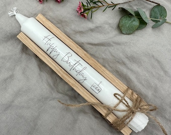Happy Birthday Candle – Taper Candle with Saying – Birthday Gift – Wooden Box or Foil Packaging – Decoration – Gift for Women