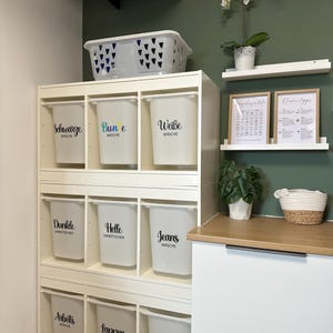 Wasstickers gepersonaliseerd vinyl | Etiketten voor wasmanden en -dozen | Organisatiestickers geschikt voor Ikea TROFAST, SAMLA en KALLAX