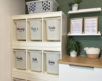Wäscheaufkleber personalisiert Vinyl | Beschriftung für Wäschekorb & Boxen | Ordnungssticker passend zu Ikea TROFAST, SAMLA und KALLAX