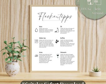 Stain Tips Poster PDF PNG | Stain Help Printable | Household Help for the Laundry Room | Laundry Tips for Download | Cozynized Organization