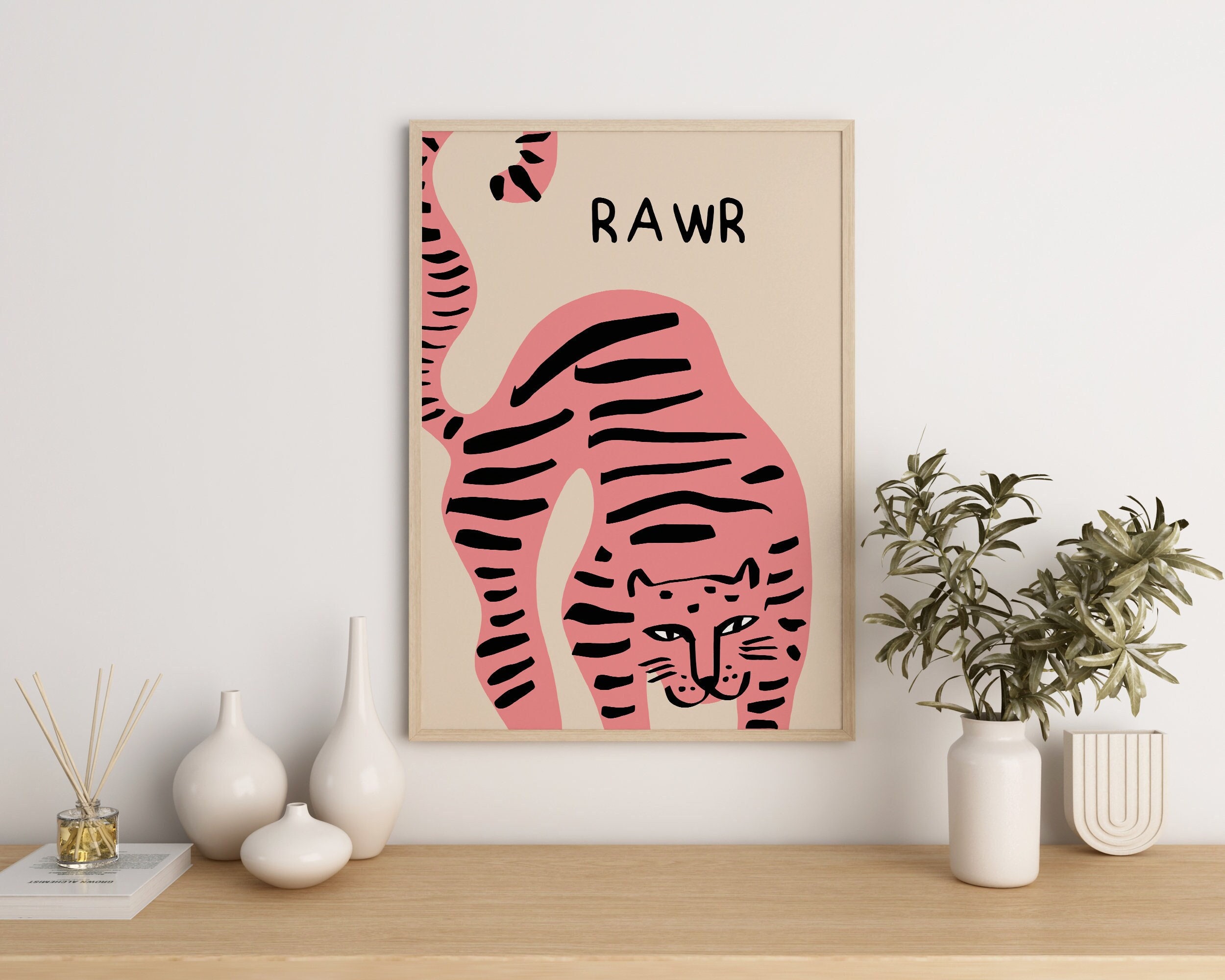 Tiger Print, Pink Abstract Tiger Wall Art, Jungle Wall Art, Preppy Wall