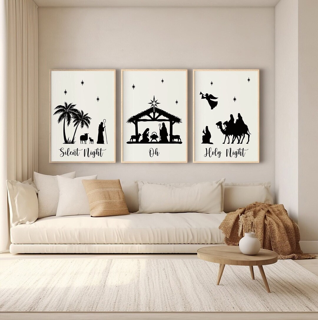 Set of 3 Nativity Posters, Christmas Nativity Wall Art, Silent Night Oh