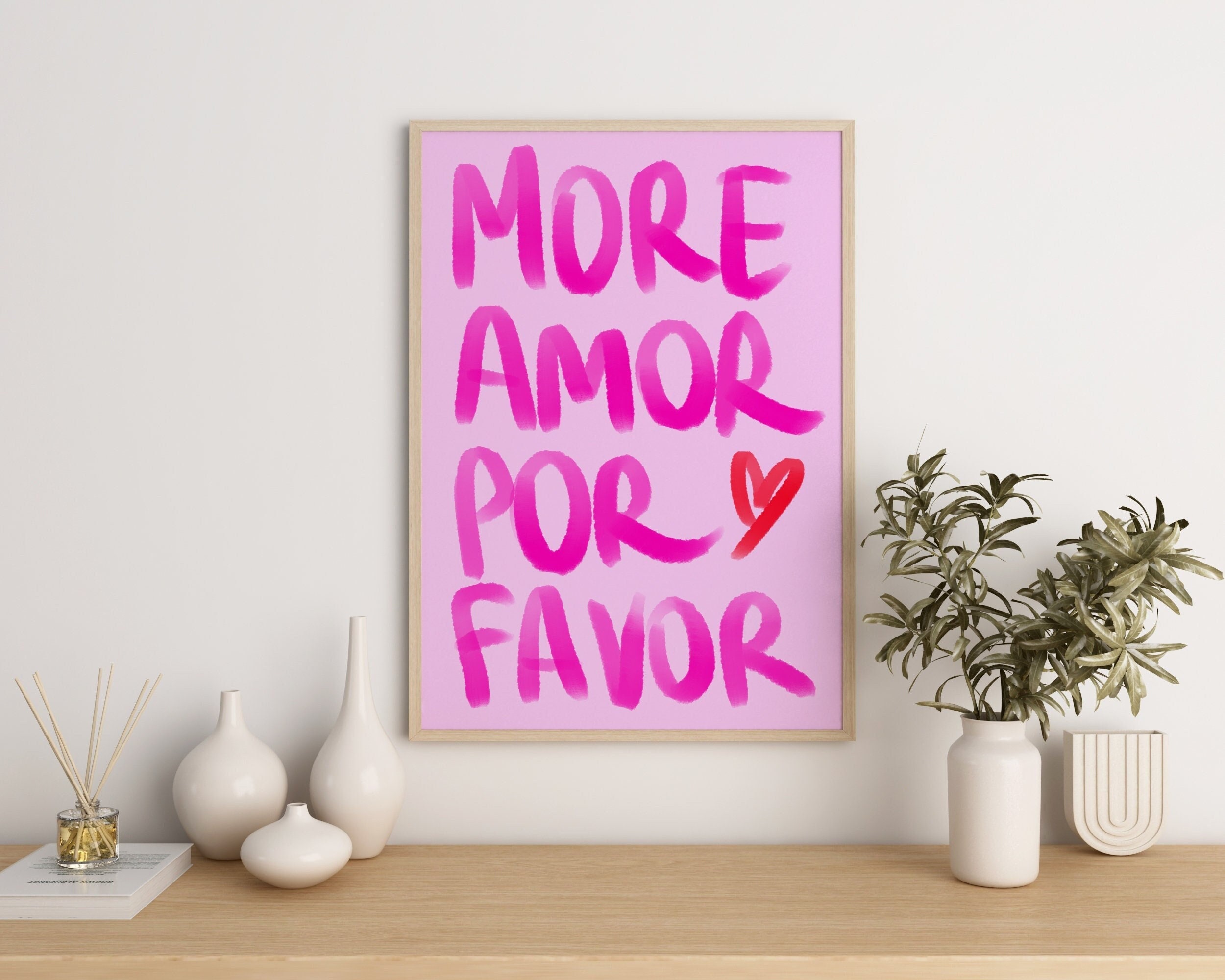 More Amor Por Favor Poster, Pink Wall Decoration, Maximalist Wall Art ...