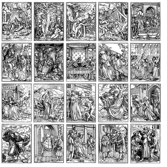 Dance of Death Prints: 64 Macabre Woodcut Illustrations (digital