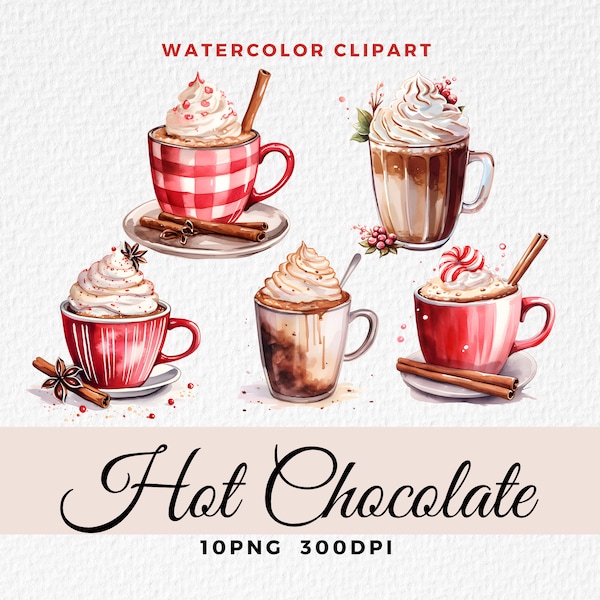 Watercolor Hot Chocolate Clipart, Hot Chocoa Clipart, Hot Cocoa PNG, Cocoa Mug Clipart, Food Clipart, Digital Journel, Digital Planner