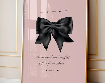 Christian pink Bible Verse with bow Poster - Bible Verse Decor Teen Girl Baptism Gift Trendy Wall Art for Teen Room Girly Dorm Decor Print