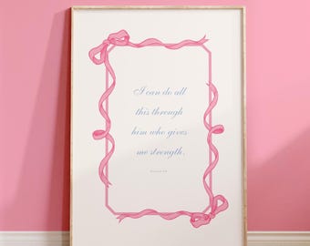 Pink Christian Wall Decor - Minimalist Bible Verse Print Teen Girl Baptism Gift Trendy Wall Art for Teen Room Nursery Girly Dorm Poster