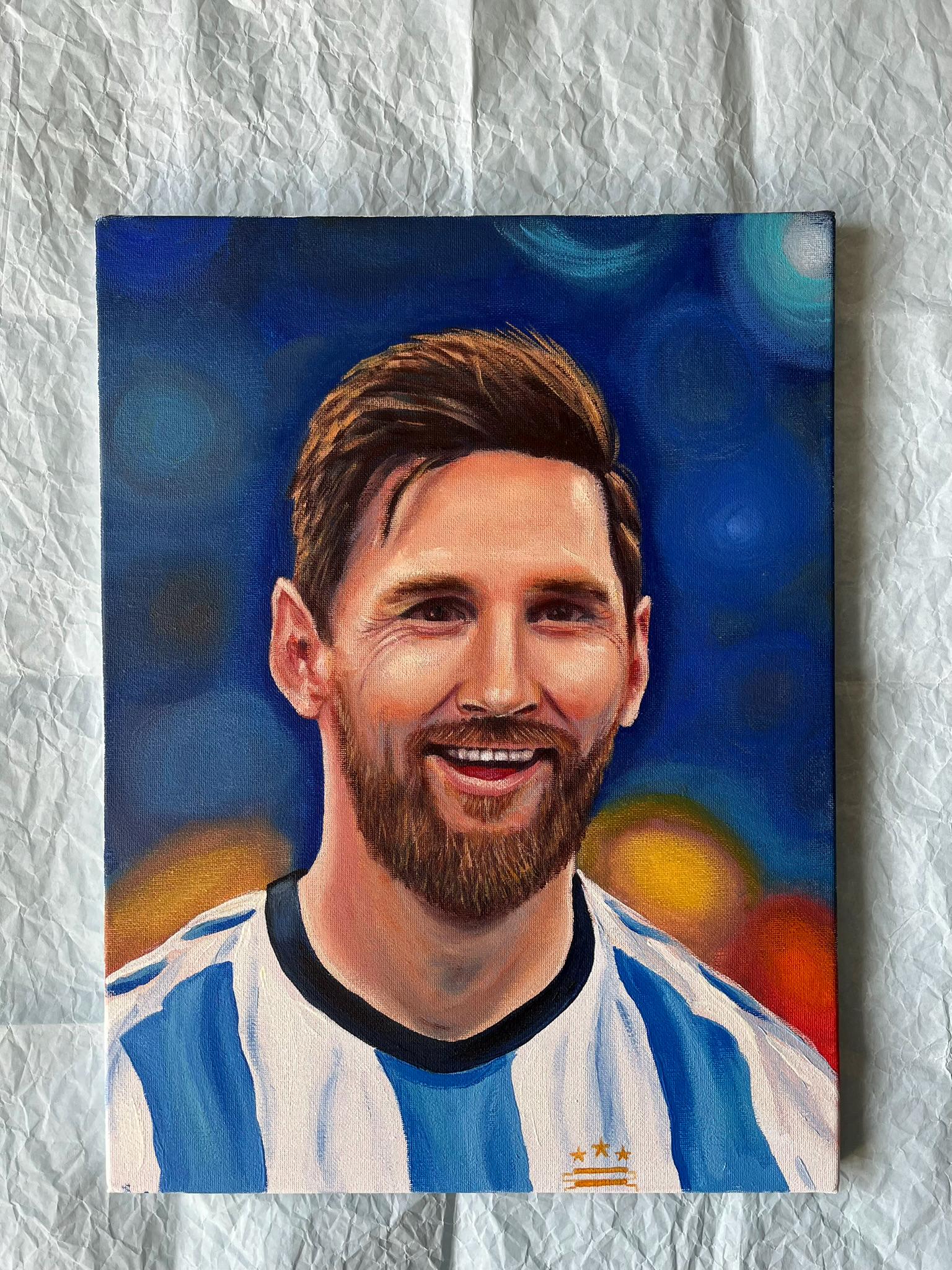 オリジナル油絵肖像画 – サッカー選手のアート、男の子の部屋の壁飾り