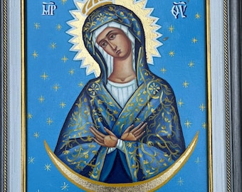 Icono de la Virgen María / Arte mural católico / Pintura de la Virgen para la oración y la inspiración