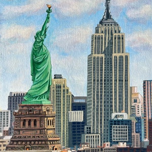 Pintura acrílica de paisaje urbano de la ciudad de Nueva York: decoración de pared pintada a mano para sala de estar, oficina y regalo
