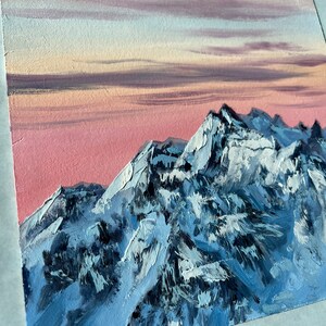 Peaceful Mountain Sunset Oil Painting, Serene Pink Sky Landscape Art - Etsy