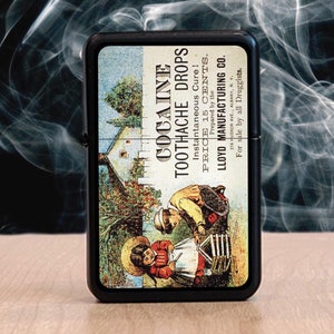 Vintage Tooth Drops Lighter, Windproof Reusable Refillable Lighter, Cool Flip Top Lighter, Cigarette Holder Case with Lighter, Retro Lighter