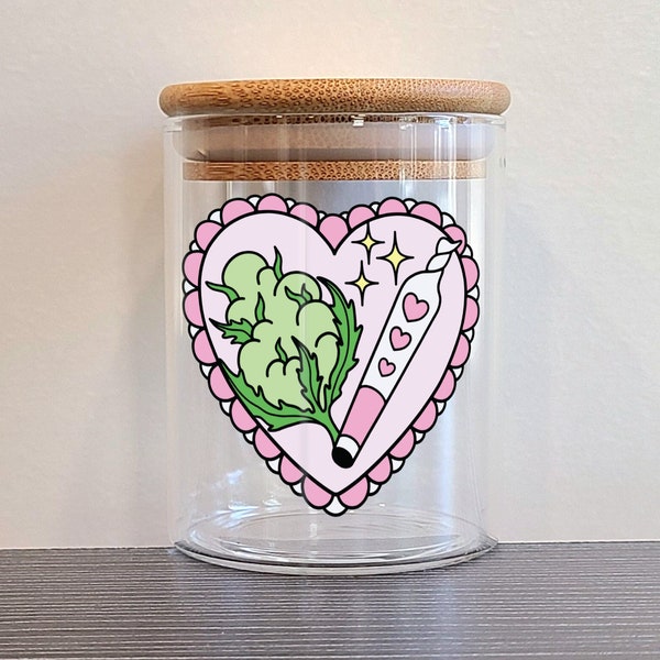 Cute Nug Heart Stash Jar, 4oz Glass Stash Jar, Weed Storage Jar, Smell Proof Storage Container, Stoner Gift, Girly Weed Smoking Accessory