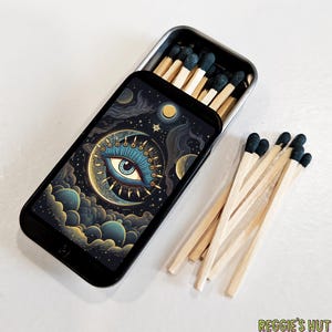 Evil Eye Celestial Matchbox: Mini Matchstick Tin with Safety Matches