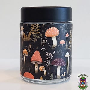 Witchy Mushroom Stash Jar: 4oz Glass Storage Container for Herbs, Spices, Tea