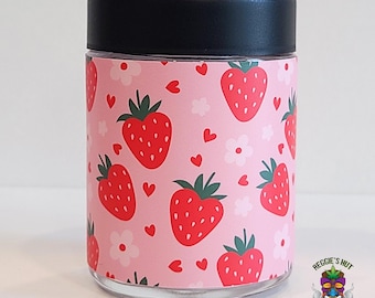 Pink Strawberry Stash Jar: 4oz Glass Storage Container