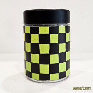 Green Checker Stash Jar: 4oz Glass Storage Container for Herbs, Spices, Tea