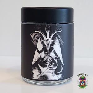 Baphomet Stash Jar, 4oz Glass Stash Jar, Storage Jar, Small Glass Herb Container, Stoner Gift, Witchy Stash Jar, Satanic Occult Accessory
