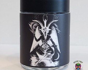 Baphomet Stash Jar: 4oz Glass Storage Container for Herbs, Spices, Tea