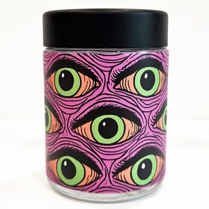 Jeepers Creepers Stash Jar, 4oz Glass Stash Jar, Storage Jar, Small Glass Herb Container Jar, Stoner Gift, Creepy Smoke Accessory Stash Jar