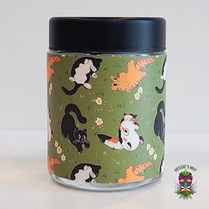 Rolling Fatties Cats Stash Jar, 4oz Glass Stash Jar, Storage Jar, Small Glass Herb Container, Stoner Gift, Cute Smoke Accessory for Her
