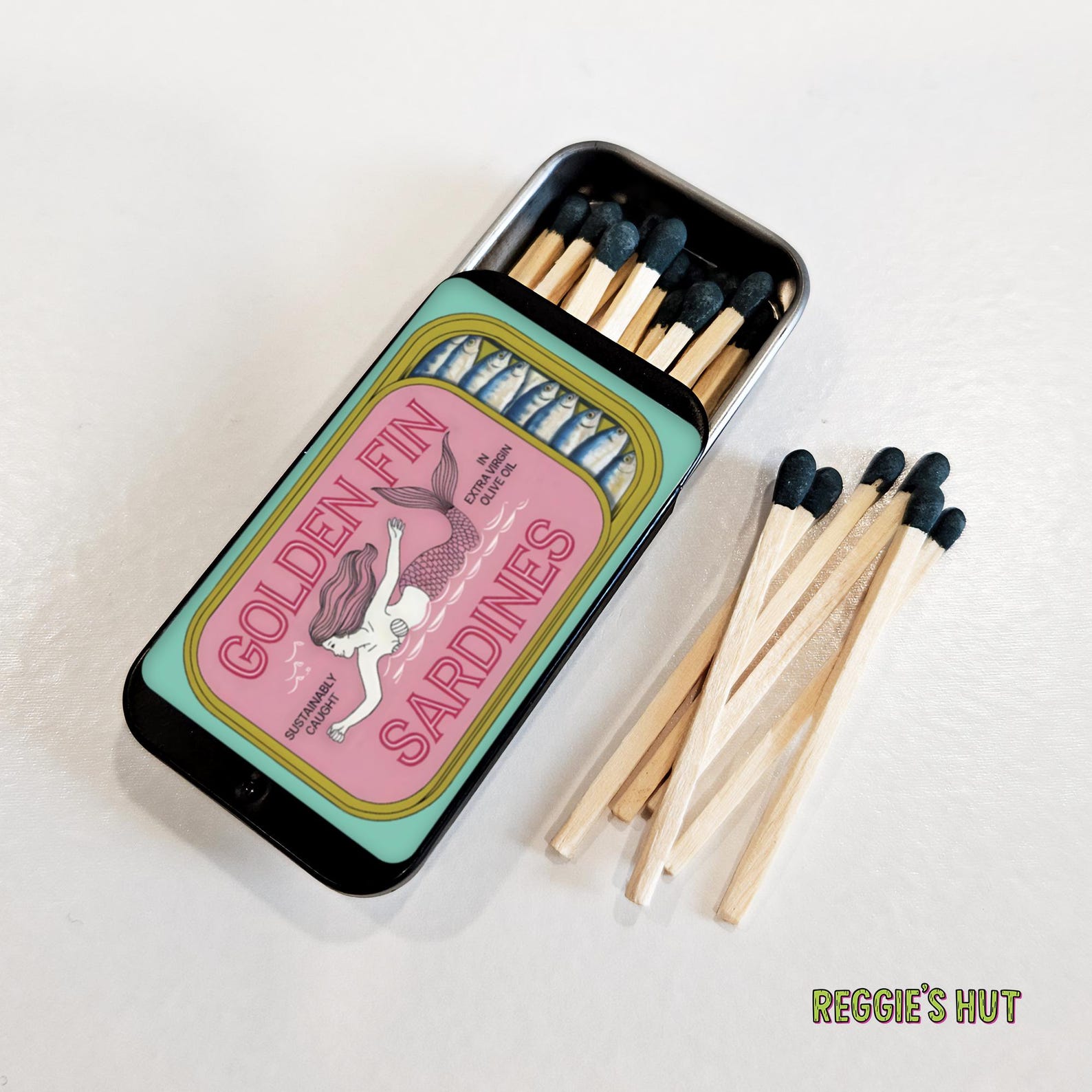Pink Sardines Matchbox: Mini Matchstick Tin with Safety Matches - NO Extra Matches