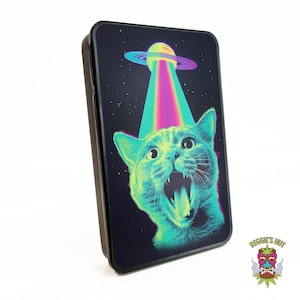 Feline Invasion Cigarette Case, Stash Box Case for King Size Prerolled Cigarettes, Smoke Stash Case, Cool Stash Box Case, Cute Cat Cig Case