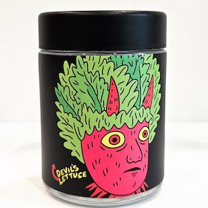 Devil&#39;s Lettuce Stash Jar, 4oz Glass Stash Jar, Storage Jar, Small Glass Herb Container Jar, Stoner Gift, Cool Smoke Accessory Stash Jar
