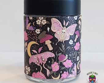 Witchy Moth Stash Jar: 4oz Glass Storage Container for Herbs, Spices, Tea