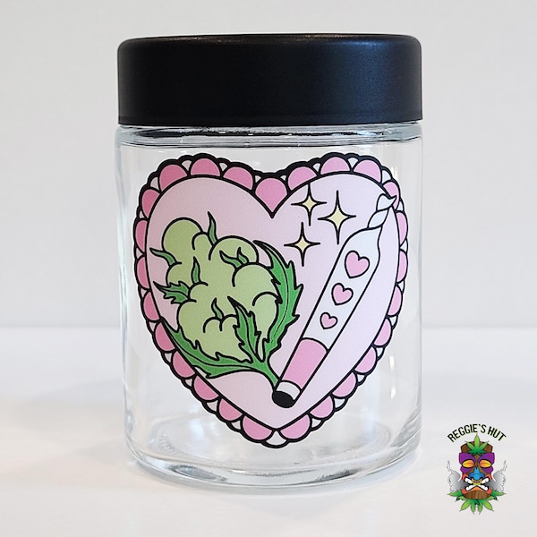 Cute Heart Stash Jar, 4oz Glass Storage Container, Girly Accessory