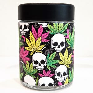Skelly Sesh Stash Jar, 4oz Glass Stash Jar, Storage Jar, Small Glass Herb Container Jar, Stoner Gift, Witchy Goth Smoke Accessory Stash Jar