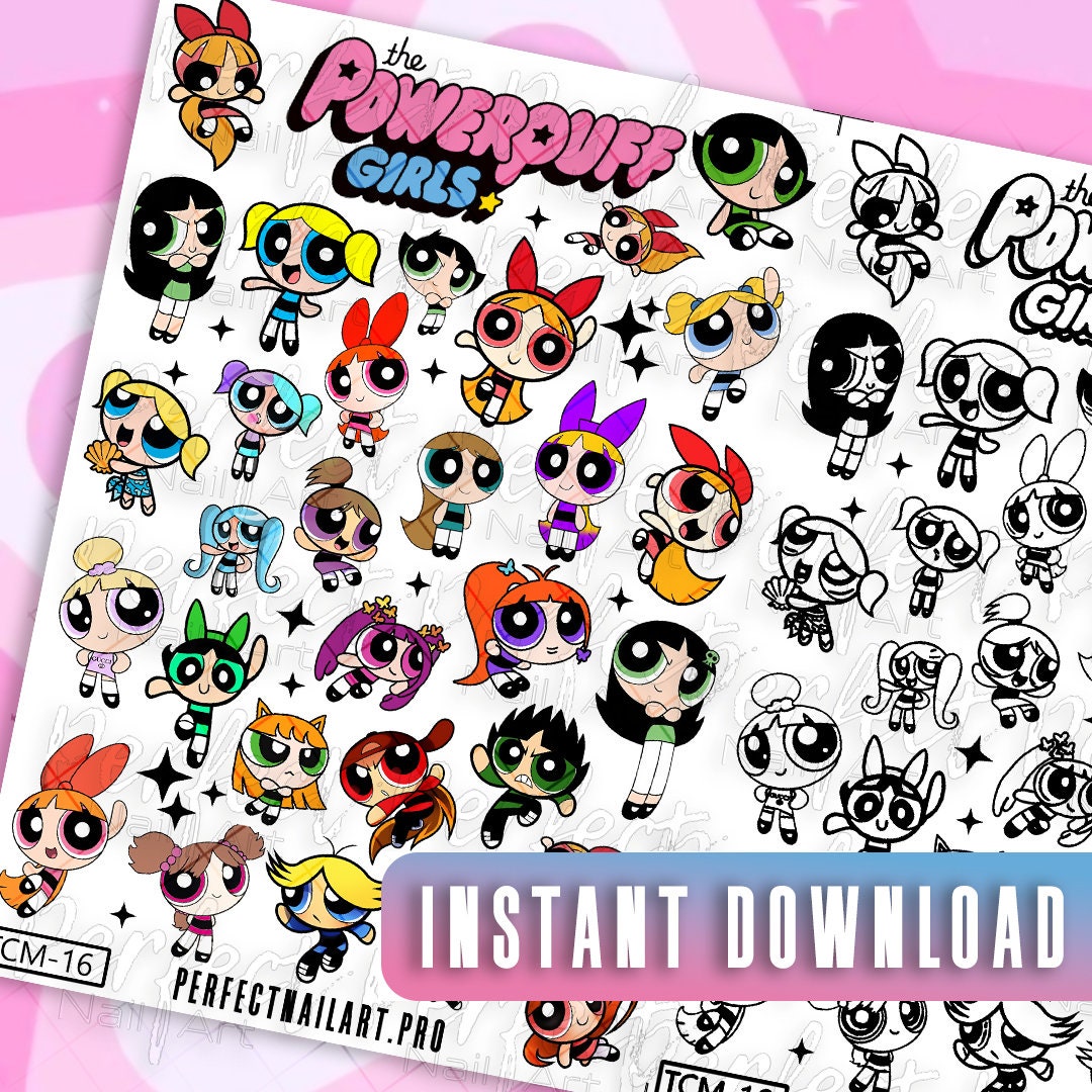 Girls Nail Art Templates Cartoon Nail Decal Template Practice Sheet ...