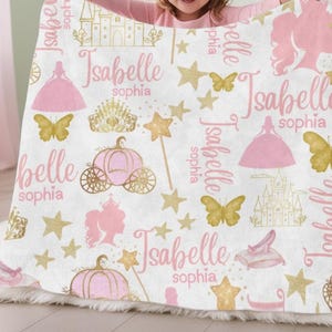 Personalized Princess Blanket for Girls, Custom Name Baby Blanket, Fairy Tale Nursery Decor, Baby Shower Gift, Rose Gold Baby Girl Blanket