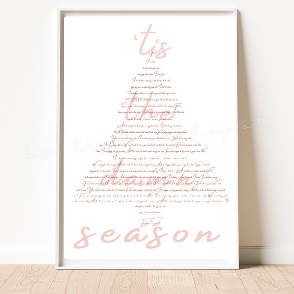 Christmas wall art lyric poster 'tis the damn season Taylor Swift lyrics minimalist wall art Swiftie merch Christmas decor gifts for her