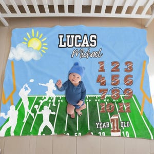 Personalized Football Baby Milestone Blanket: Newborn Photo Prop