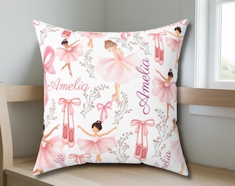 Ballet-Themed Personalized Square Pillow, Kids Room Decor, Gift for Ballerina Dancer, Nursery Cushion, Coquette Aesthetic Girls Room Accent