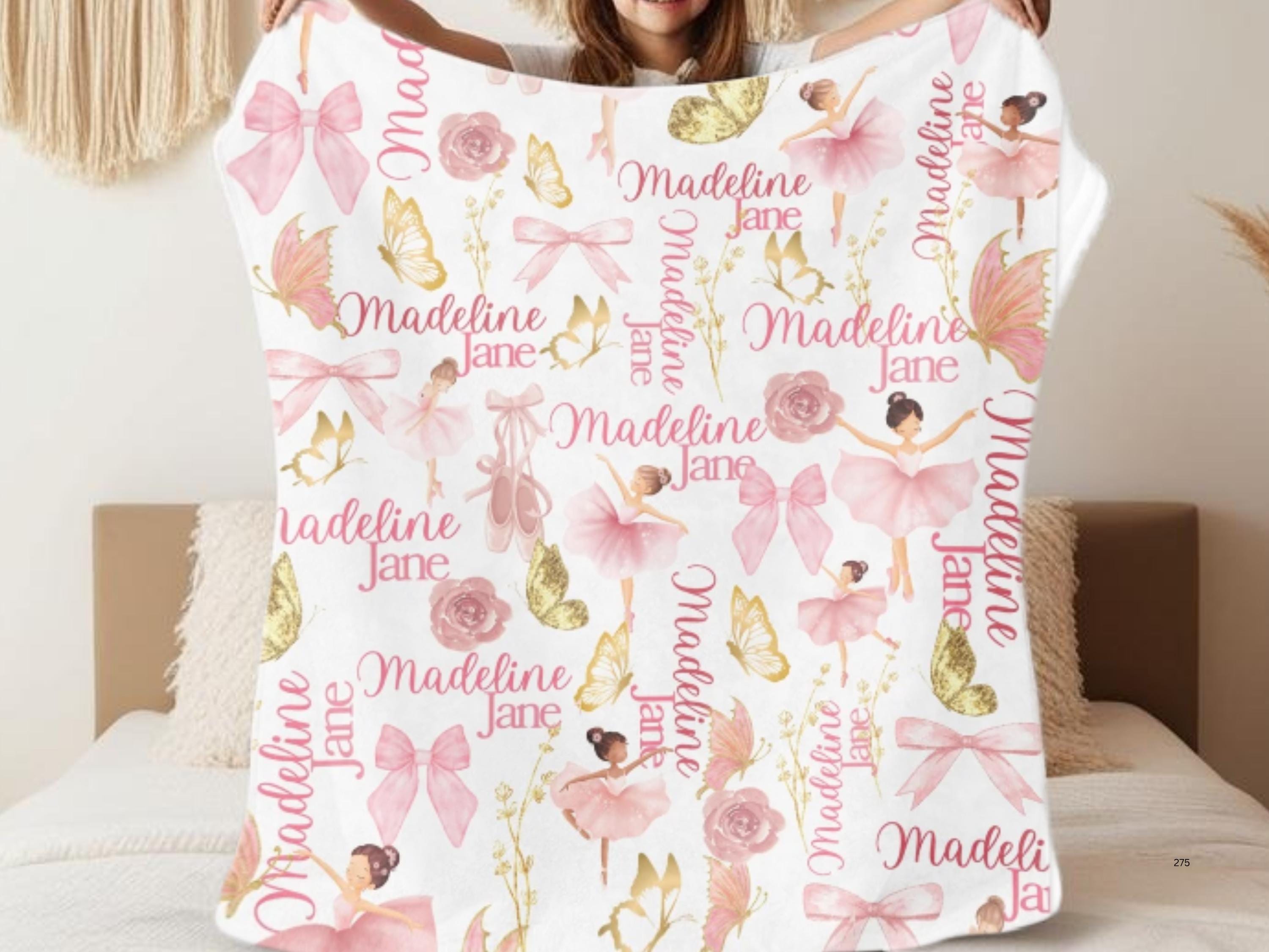 Ballet-Themed Blanket, Pink & Gold Dance Design, Microfiber Throw, Ballerina Nursery Accent, Keepsakes for Girls