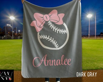 Personalized Softball Blanket: Coquette Design Velveteen Plush Throw