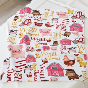 Personalized Name Blanket, Kids Custom Name Blanket, Farm Animal Design, Baby Room Accessory, Animal Theme Nursery Decor, Baby Boy Gift