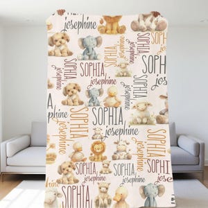 Gender Neutral Baby Shower Gift, Personalized Blanket, Animal Design, Nursery Decor, Toddler Name Blanket, Custom Name Throw, Kids Bedding
